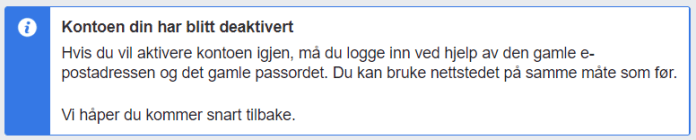 Facebook deaktivtert